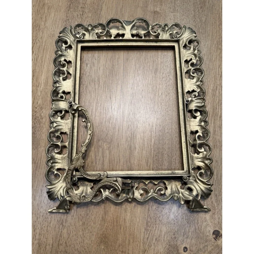 Vintage Ornate Gold Tone Picture Frame Easel Metal Baroque Rococo 8x10